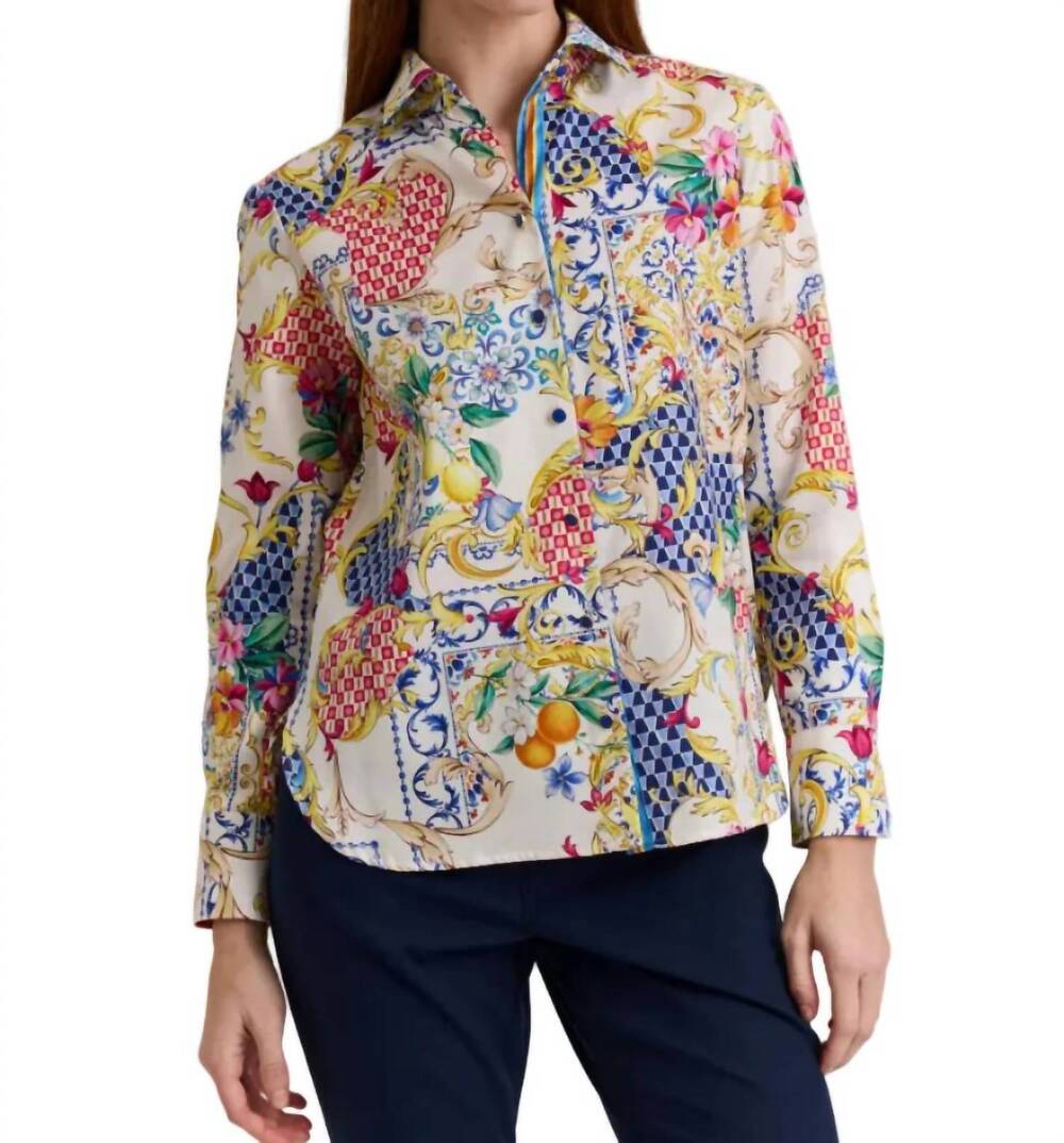 NEW HINSON WU margot long sleeve amalfi print blouse in multicolor